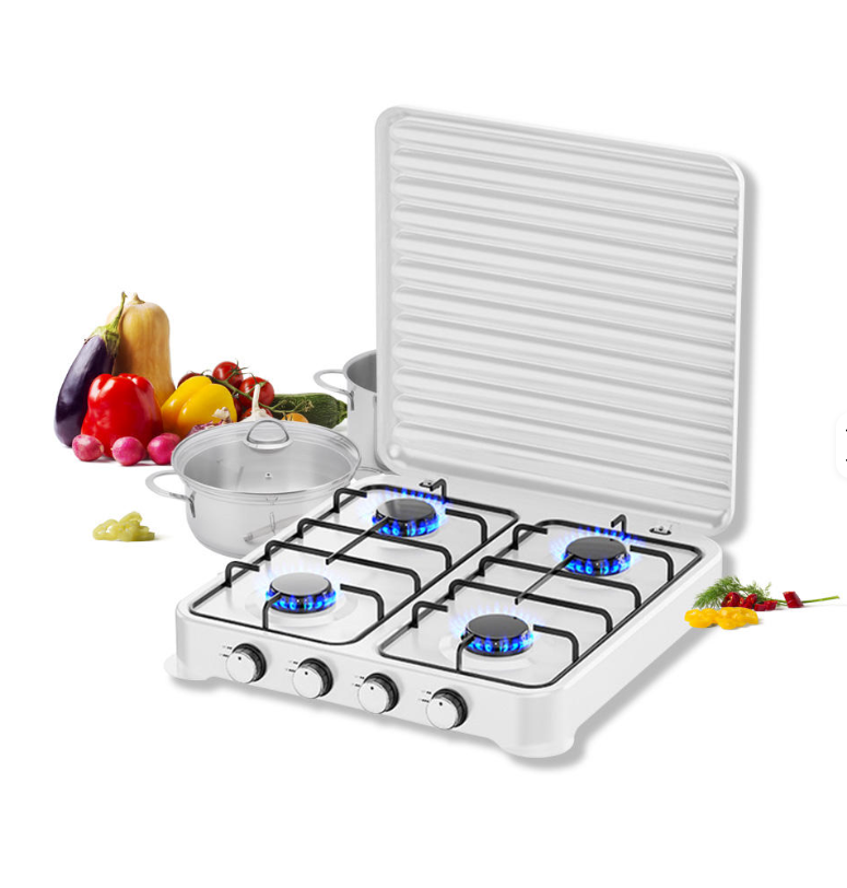 LX2018 4 Burner Commercial Kitchen Gas Stove Heavy Duty Table Top Hob With Lid for Outdoor Hotel Use Portable Four Cooker